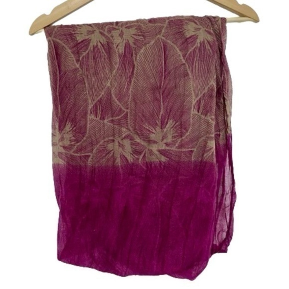 Tan and wine color infinity scarf with leaf print